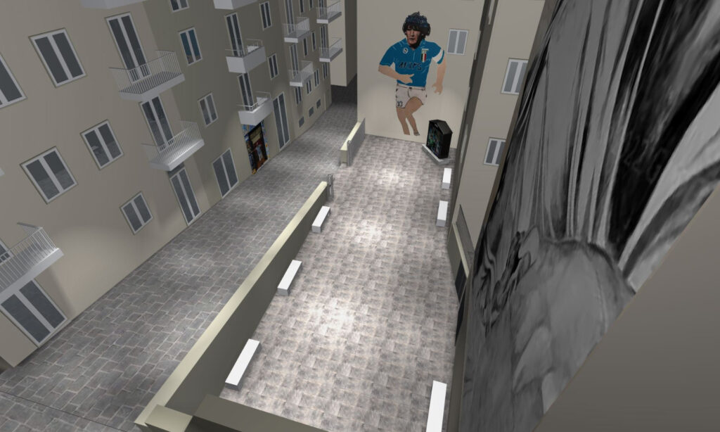 Napoli, Largo Maradona si rifà il look: spazio pubblico attrezzato sotto il murale del Pibe de Oro